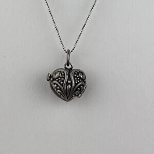 Sterling Silver Small Ball Bead Chain Necklace 20" Scroll Heart Pendant Locket